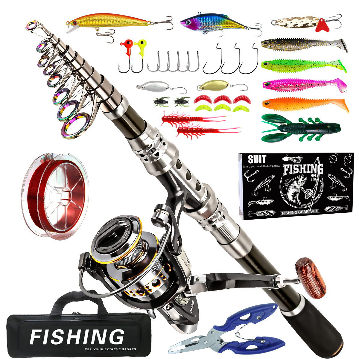 Fishing Rod Spinning - Fishing Pole Set Full Kits With