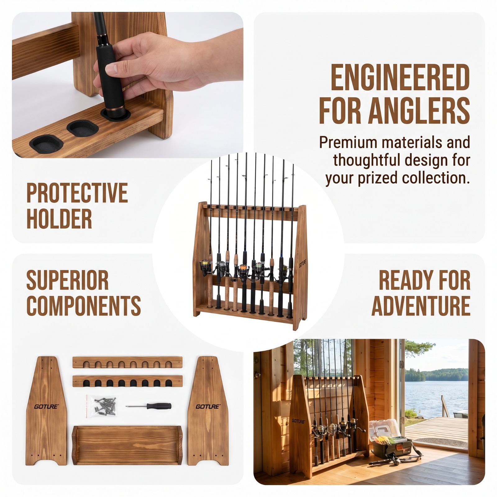 Goture 10 Slots Carbonized Pin - Fishing Rod Rack avis et prix