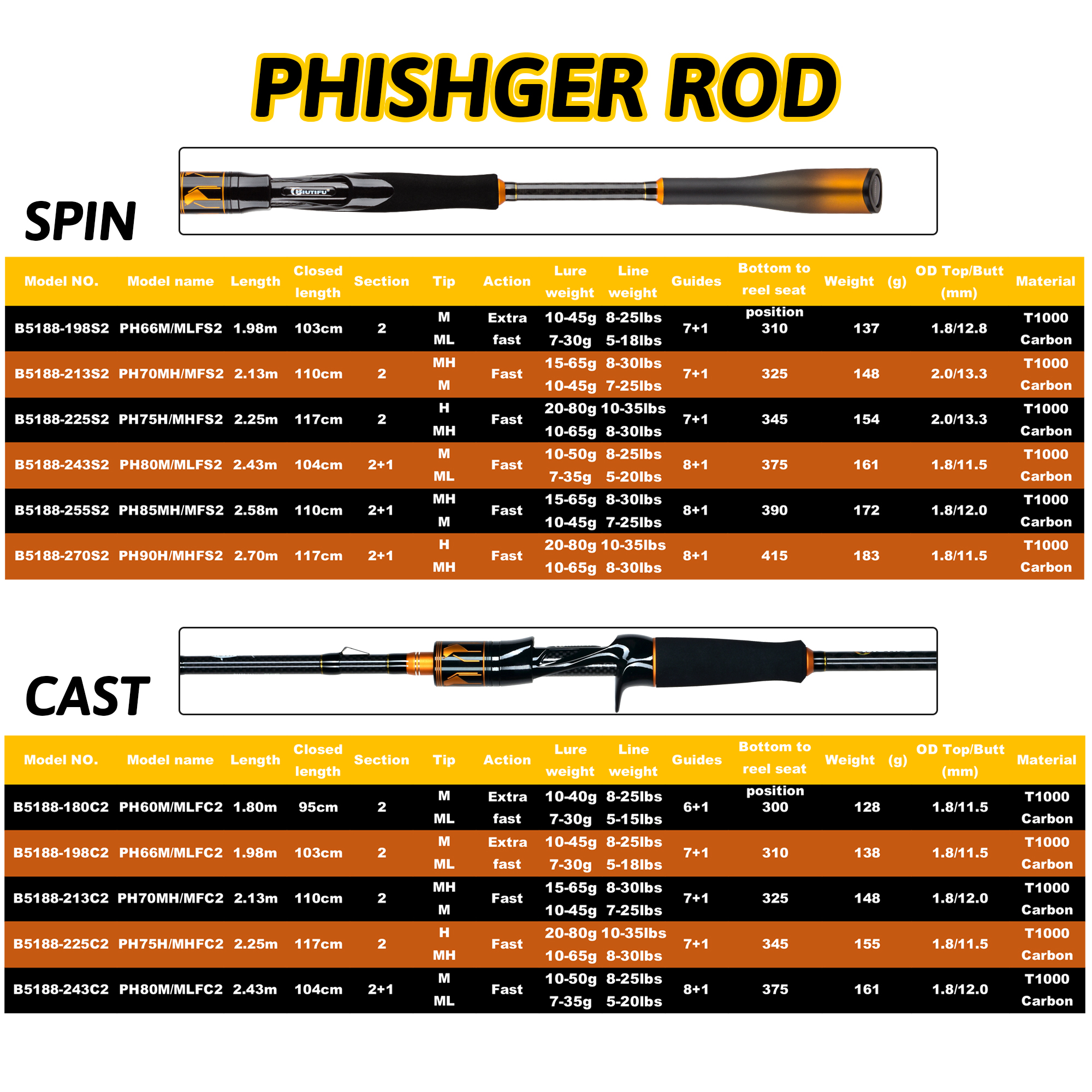 BIUTIFU Spinning Casting 2Tips - Fishing Rod Surf avis et prix