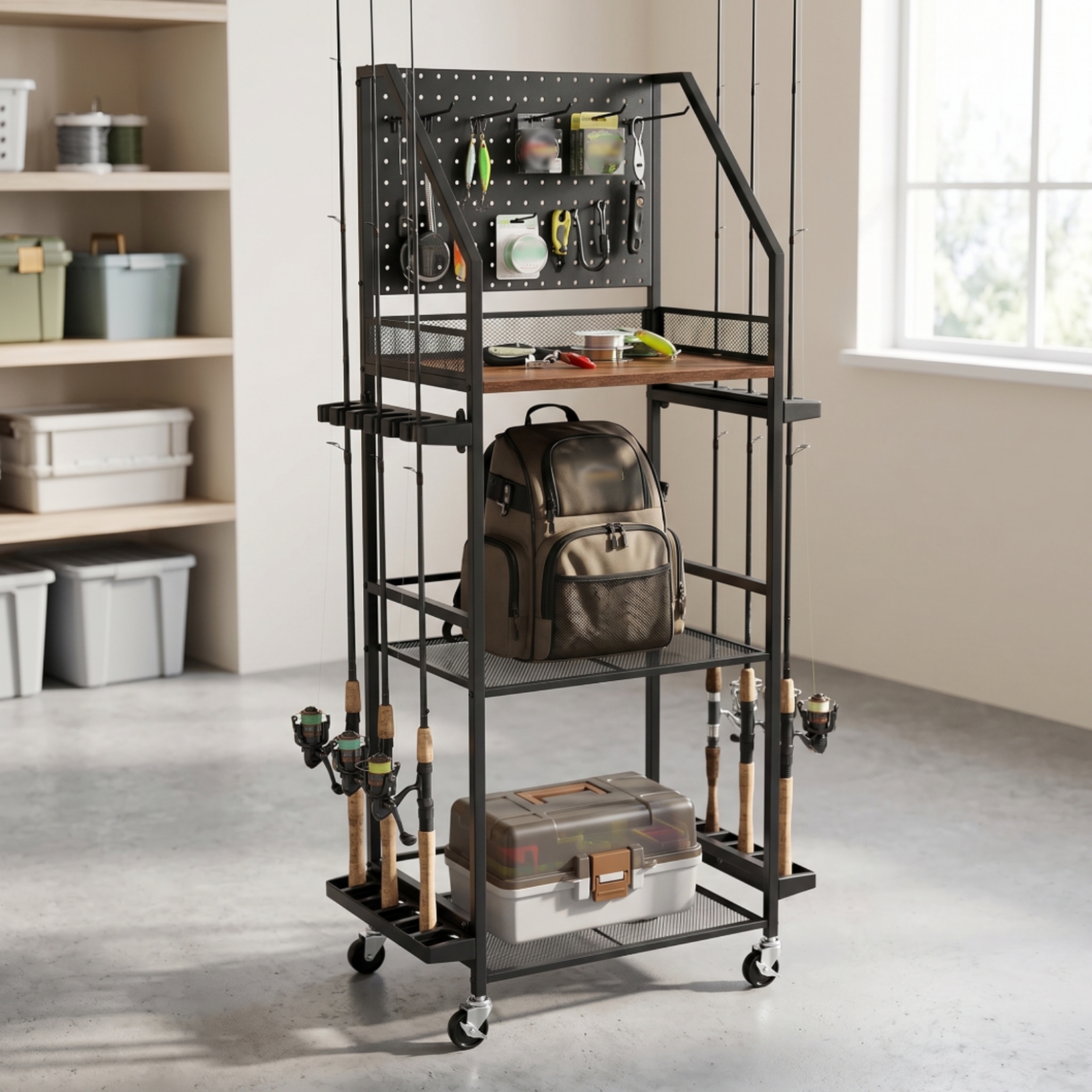 Fishing Rod Rack with Pegboard - Fishing Rod Rack avis et prix